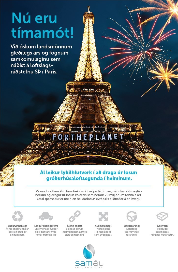 Nú eru tímamót! Árangri í loftslagsmálum fagnað í áramótakveðju Samáls.